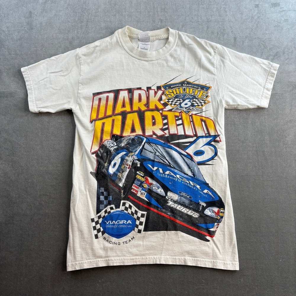 VTG Mark Martin Racing Team‎ NASCAR Graphic T Shirt White 90s Men's Small